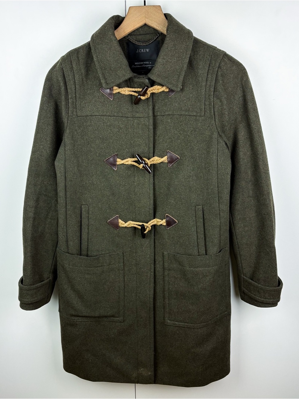 J. Crew Melton Wool Toggle Coat Olive Green Italian Pea Jacket Winter Preppy 4